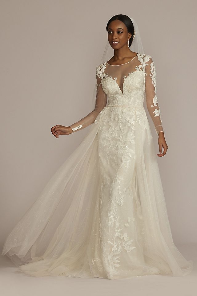 Beaded Sheath Wedding Dress with Overskirt Image