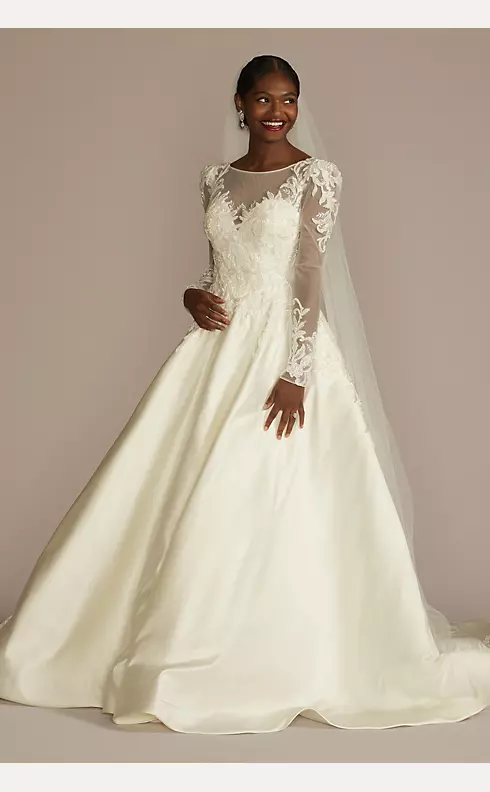 Beaded Lace and Satin Long Sleeve Wedding Dress