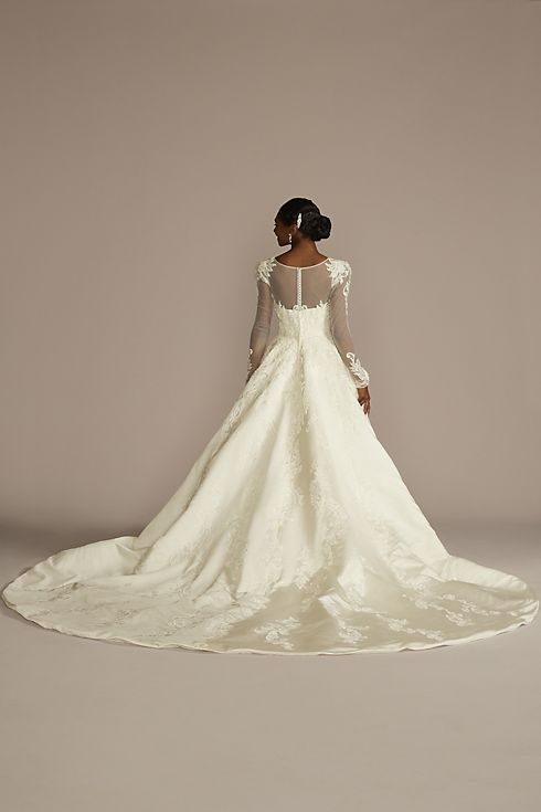Beaded Lace and Satin Long Sleeve Wedding Dress Image 2
