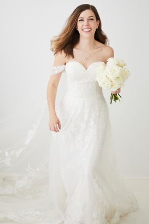 Lace Applique Wedding Dress with Removable Sleeves David's Bridal