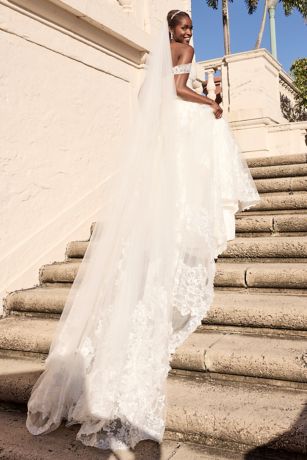 As Is Lace Applique Wedding Dress with Removable | David's Bridal
