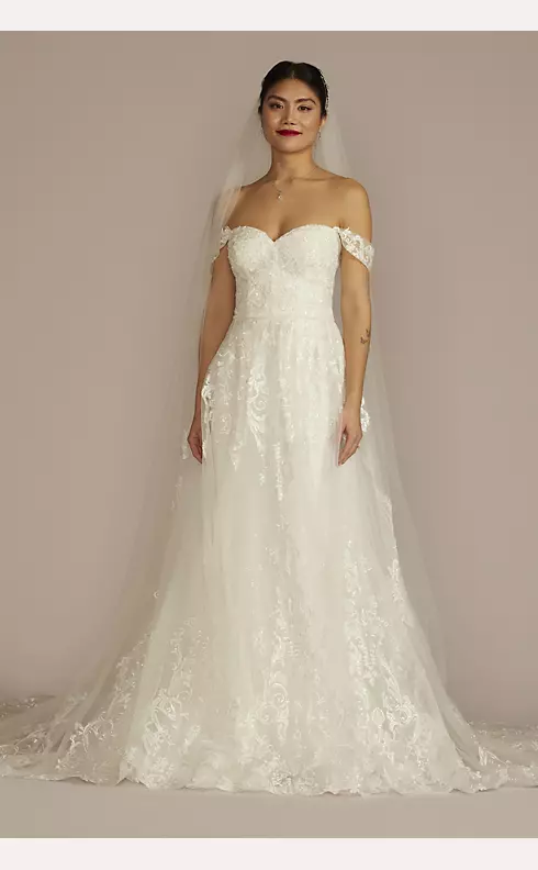 Lace Applique Wedding Dress with Removable Sleeves Image 1