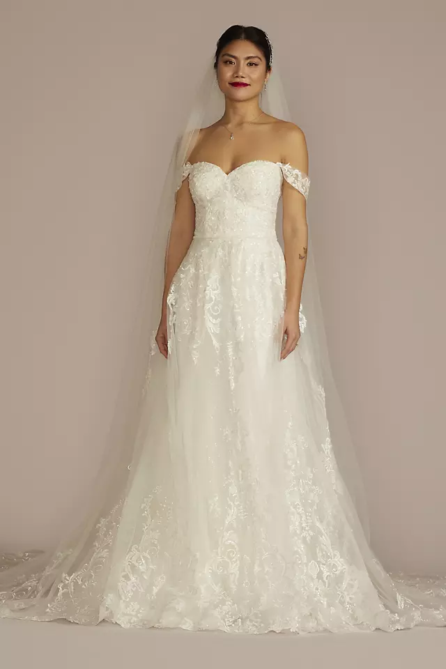 Lace Applique Wedding Dress with Removable Sleeves Image 1