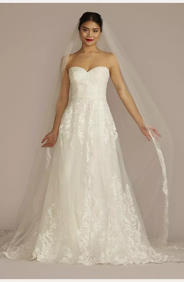 Lace Applique Wedding Dress with Removable Sleeves Image 5