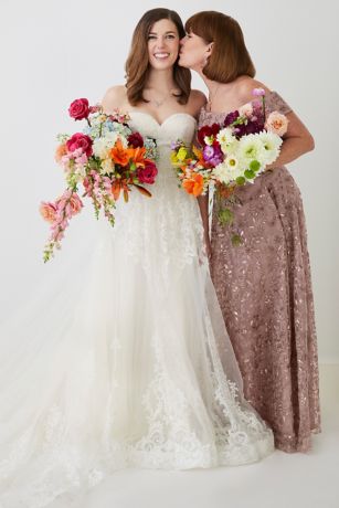 Lace Applique Wedding Dress with Removable Sleeves David's Bridal