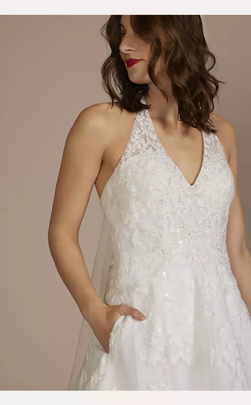 V-Neck Halter Beaded Lace Ball Gown Wedding Dress | David's Bridal