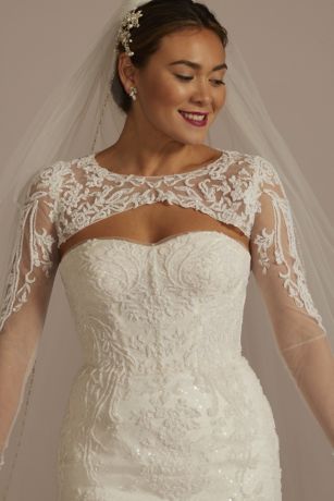 Beaded Lace Wedding Dress with Removable Sleeves David's Bridal