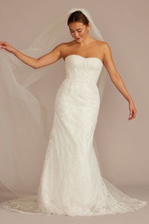 Beaded Lace Wedding Dress with Removable Sleeves David's Bridal