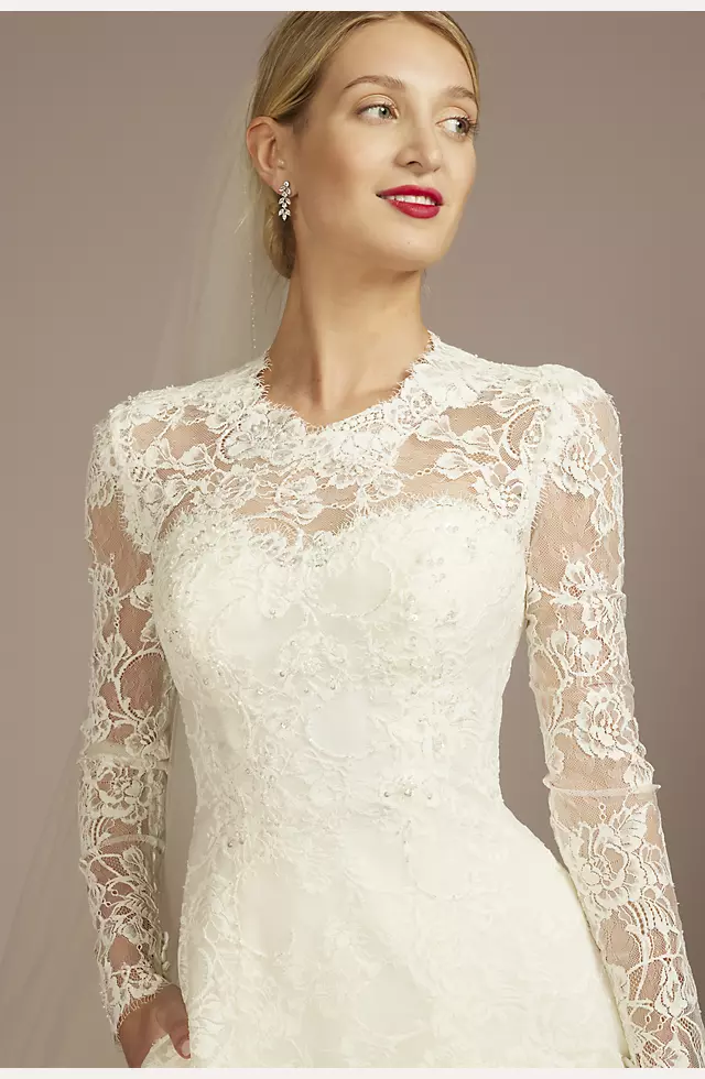 Allover Lace Long Sleeve Mock Neck Wedding Dress | David's Bridal