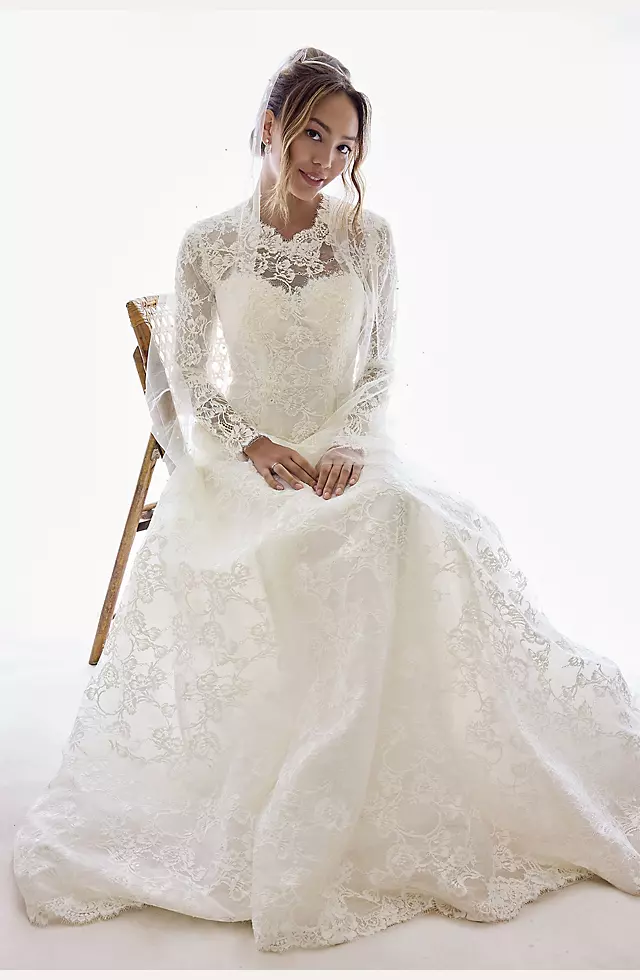 Allover Lace Long Sleeve Mock Neck Wedding Dress Image 5