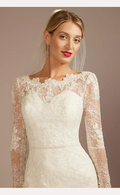 Beaded Lace Long Sleeve Sheath Wedding Dress Image 3