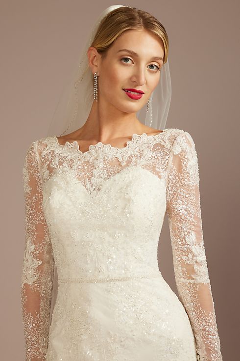 Beaded Lace Long Sleeve Sheath Wedding Dress Image 5
