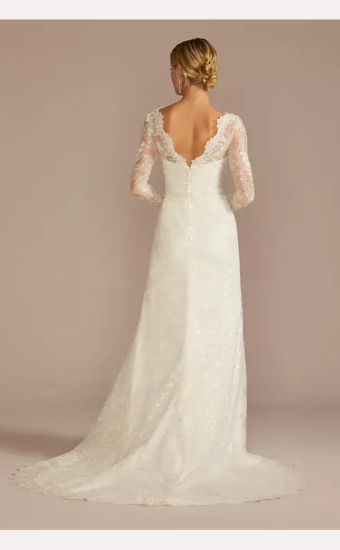 Beaded Lace Long Sleeve Sheath Wedding Dress Image 2