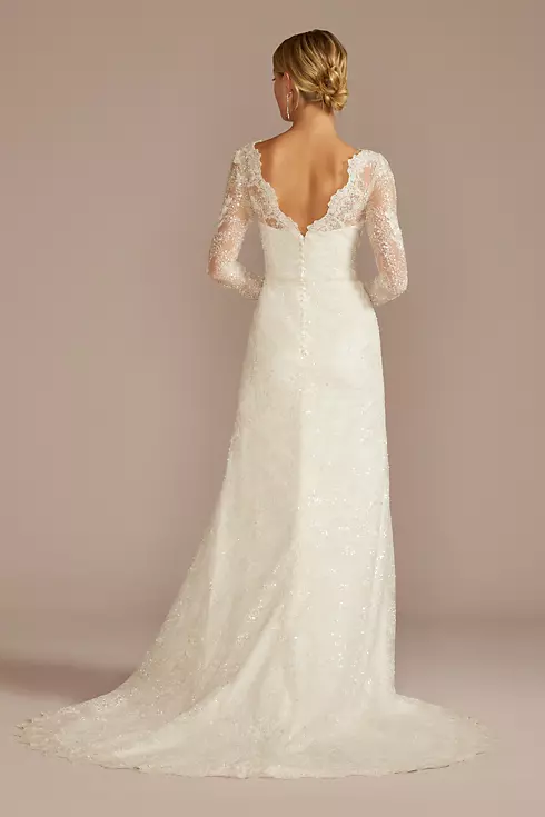 Beaded Lace Long Sleeve Sheath Wedding Dress Image 2