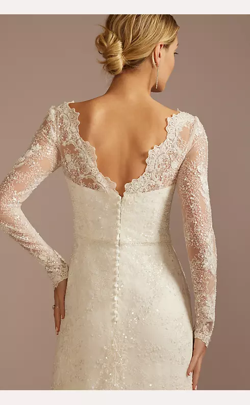 Beaded Lace Long Sleeve Sheath Wedding Dress Image 4