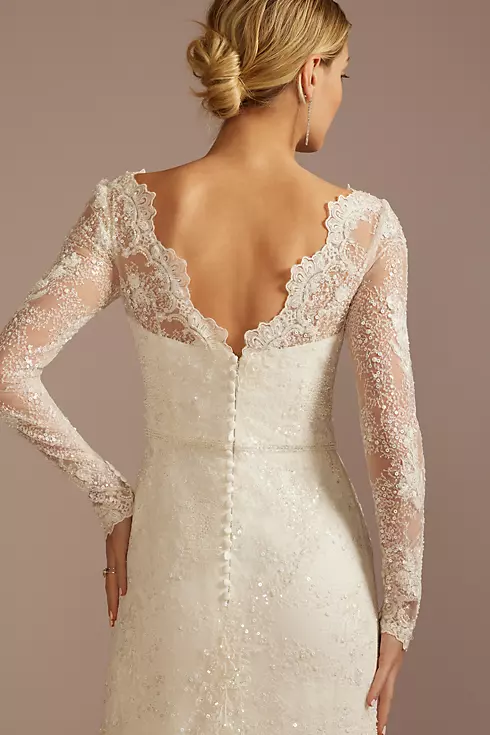 Beaded Lace Long Sleeve Sheath Wedding Dress Image 4