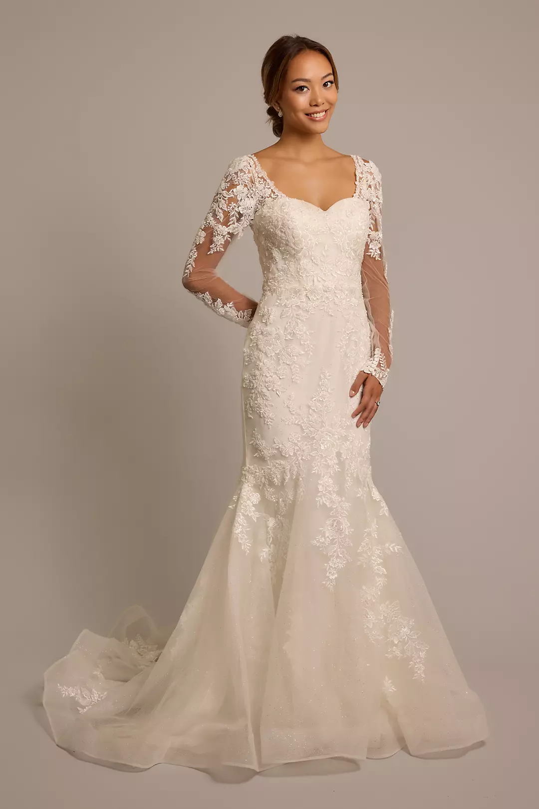 Beaded Tulle Long Sleeve Mermaid Wedding Dress Image