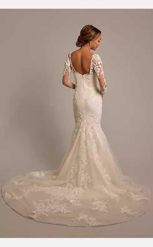 Beaded Tulle Long Sleeve Mermaid Wedding Dress | David's Bridal