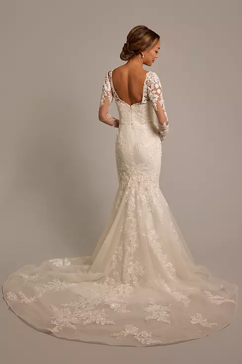 Beaded Tulle Long Sleeve Mermaid Wedding Dress Image 2