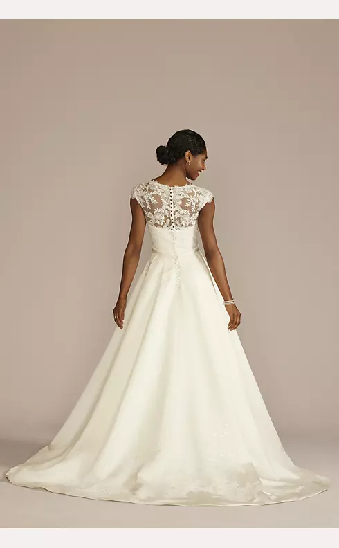 Lace Applique Cap Sleeve Satin Wedding Dress Image 2
