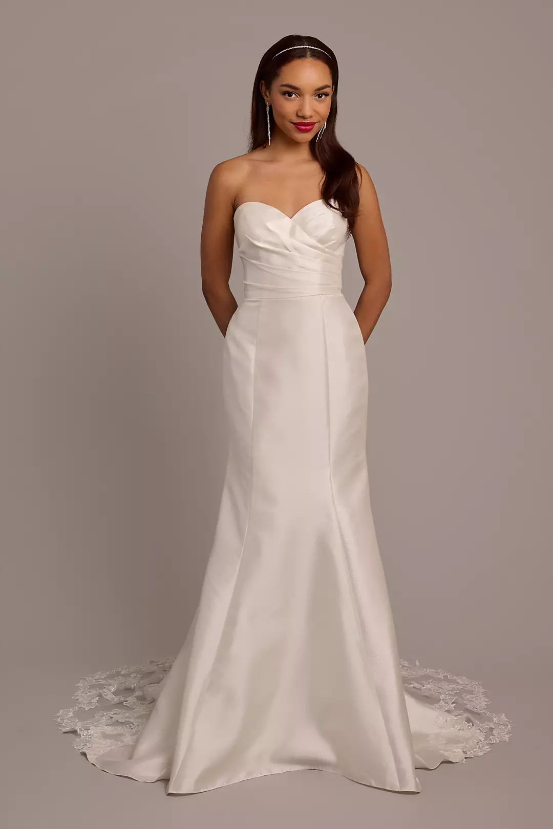 David's Bridal Two-Piece Mikado Crop Top Ball Gown Used Wedding Dress Save  60% - Stillwhite