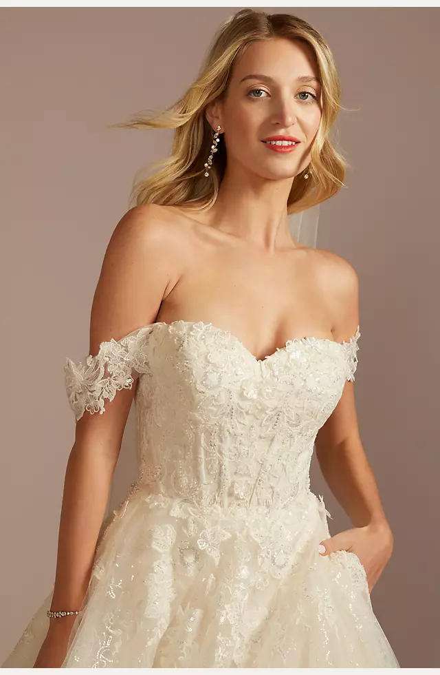 Off-the-Shoulder Lace-Up Back Wedding Dress Image 3