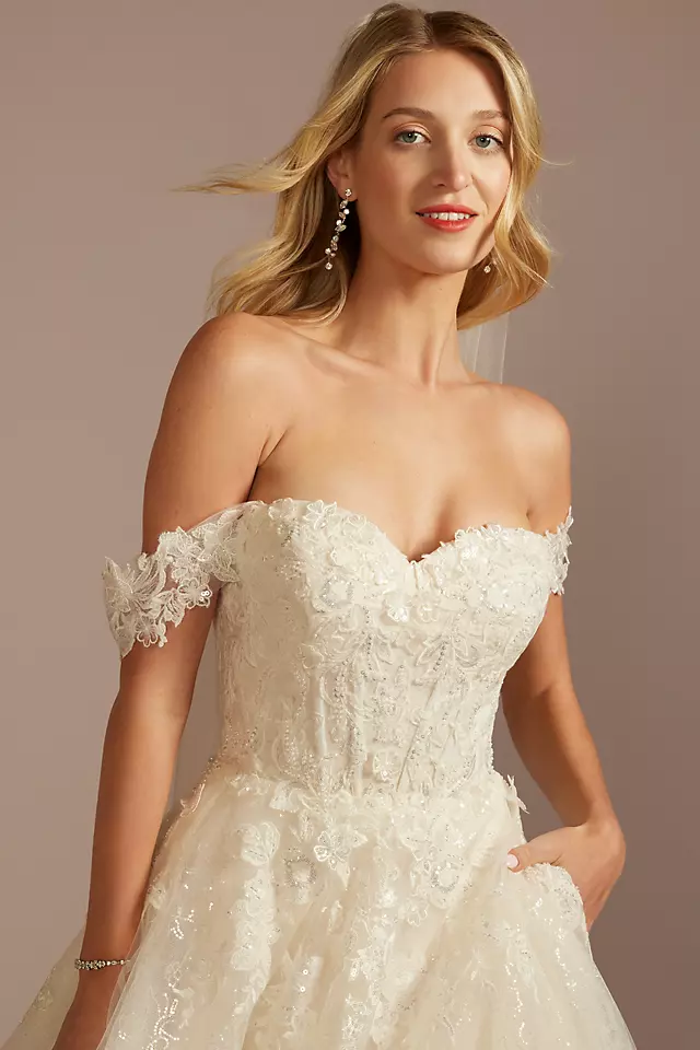 Off-the-Shoulder Lace-Up Back Wedding Dress Image 3