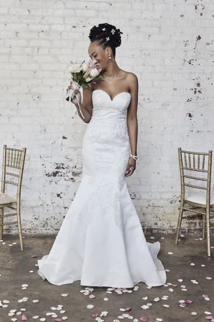 Beaded Satin Strapless Mermaid Wedding Dress David's Bridal