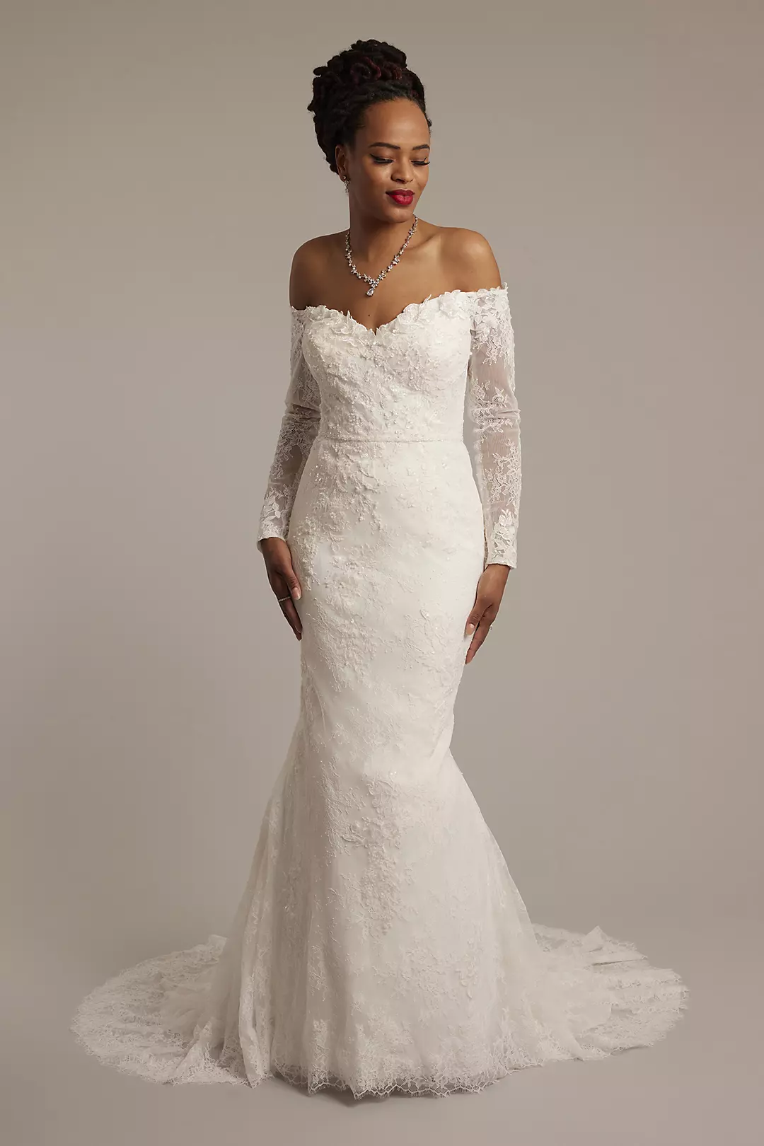 knee length dresses for ladies Elegant Illusion Sleeves Lace Mermaid Wedding Dress - main image 0