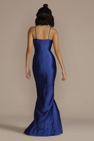 Spaghetti Strap Glitter Knit Draped Dress David's Bridal