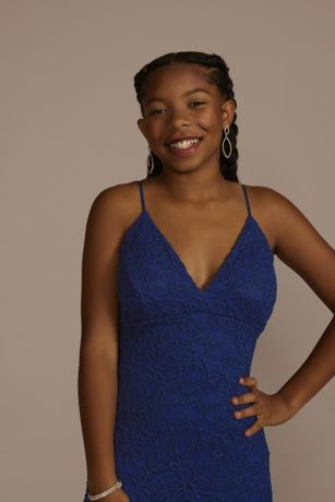 Glitter Stretch Lace VNeck Sheath Gown David's Bridal