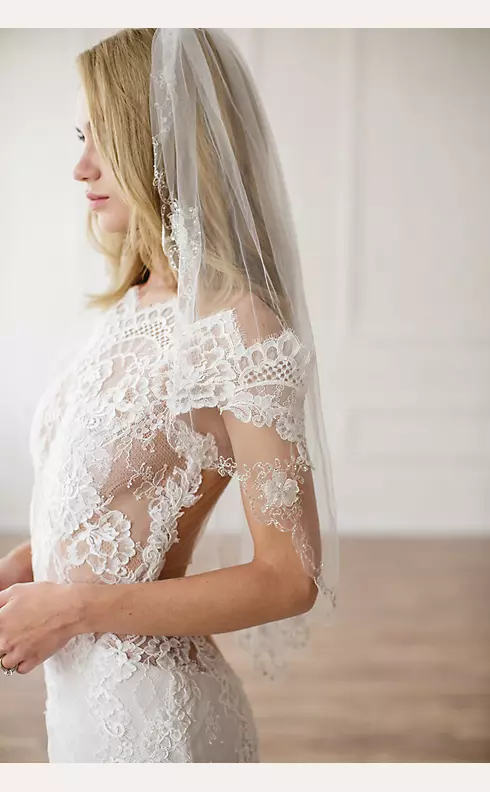 Beaded Scalloped English Tulle Veil with Comb Image 3
