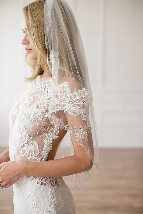 Beaded Scalloped English Tulle Veil with Comb Image 3