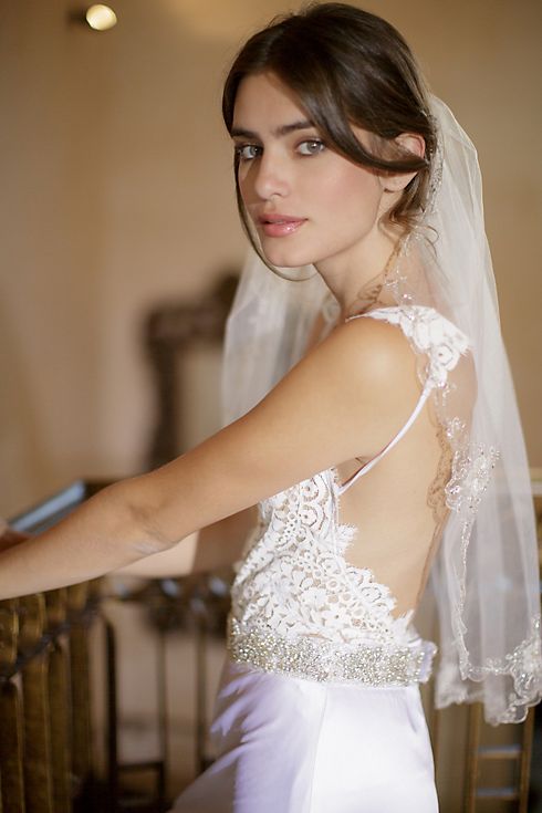 Beaded Scalloped English Tulle Veil with Comb Image 2