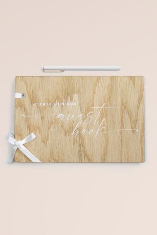Wooden Guest Book with Satin Ribbon