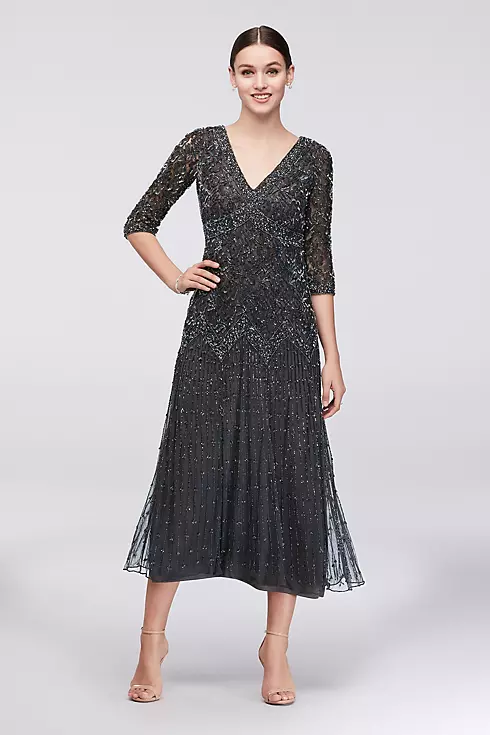 Allover Mixed Beading 3/4-Sleeve Plus Size Gown Image 1