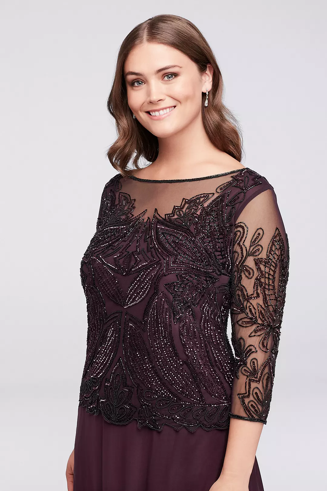 Sequined and Beaded Mesh Plus Size Dress Image 3