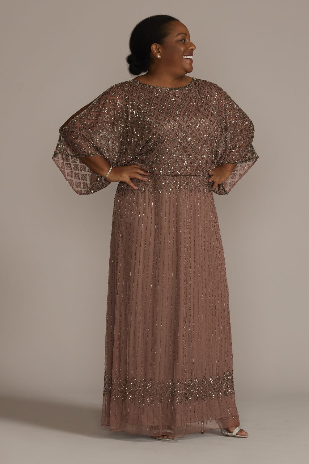 Cold Shoulder Ankle-Length Beaded Plus Size Dress