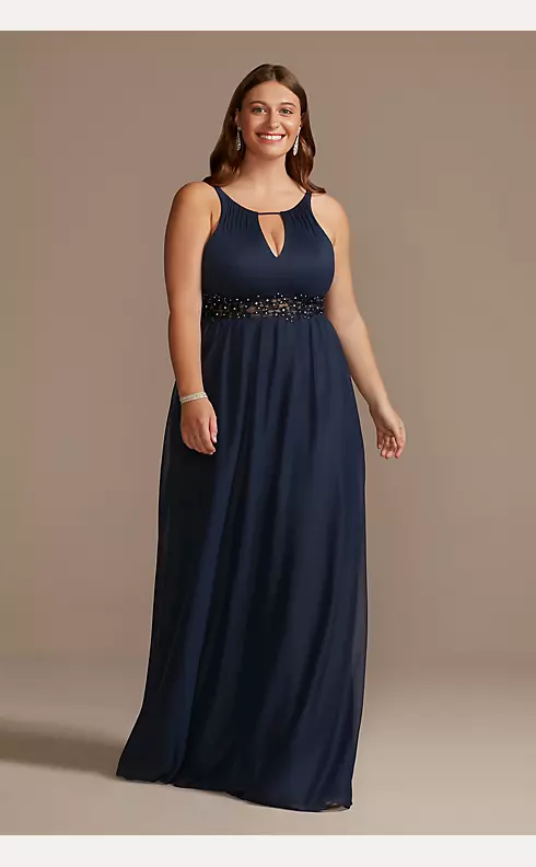 High-Neck Chiffon Gown with Keyholes Image 1