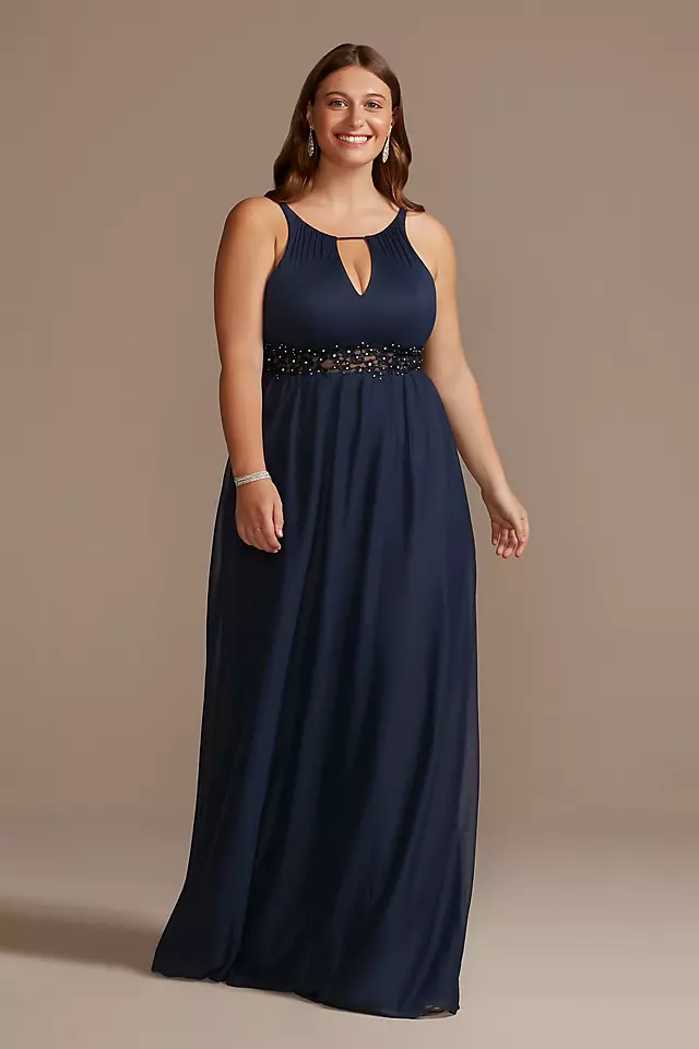 High-Neck Chiffon Gown with Keyholes Image