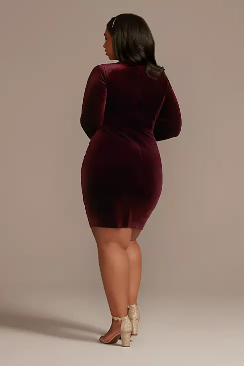 Long Sleeve Ruched Velvet Plus Size Dress Image 2