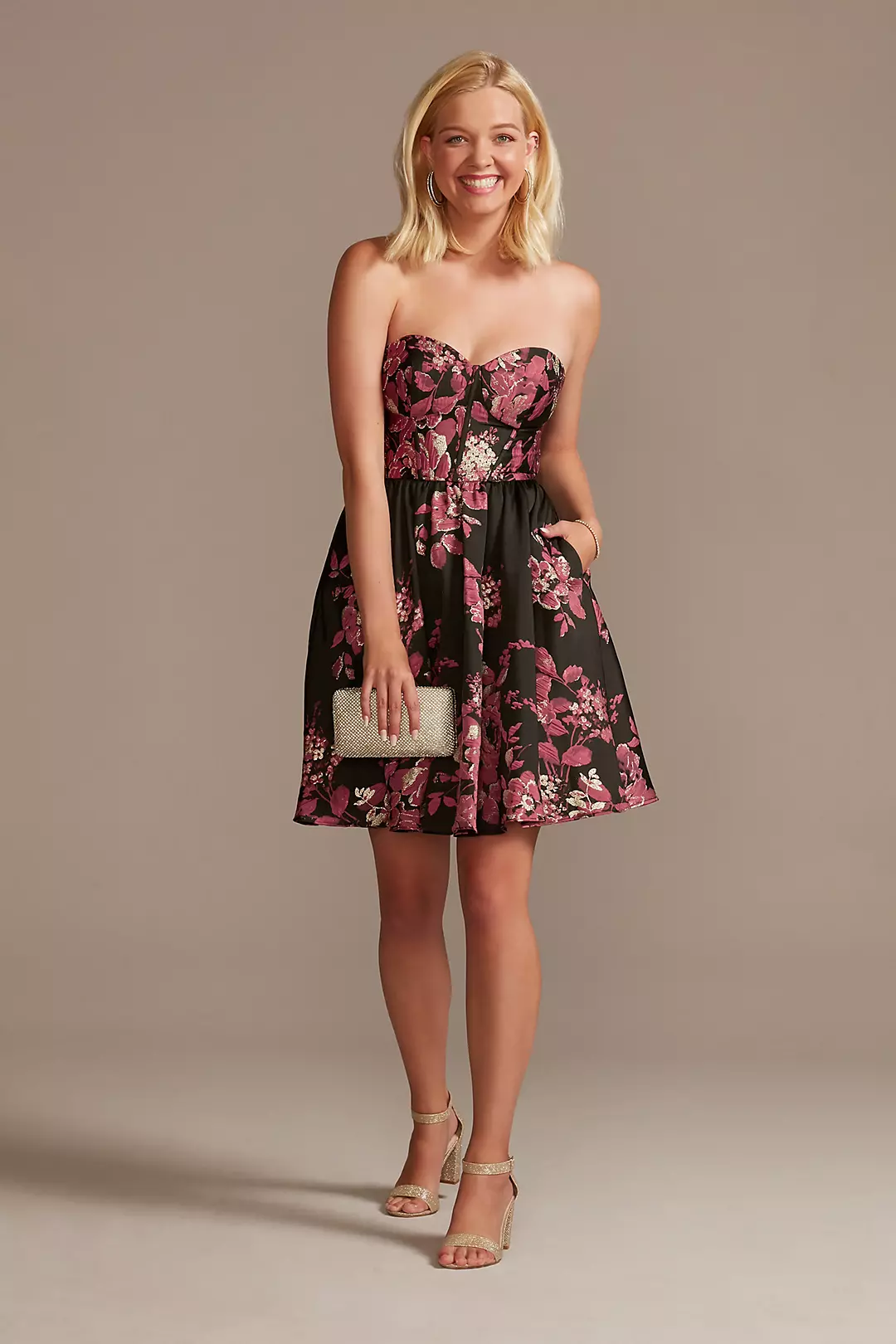 Strapless A-Line Floral Jacquard Dress | David's Bridal Strapless A-Line Floral Jacquard Dress | David's Bridal