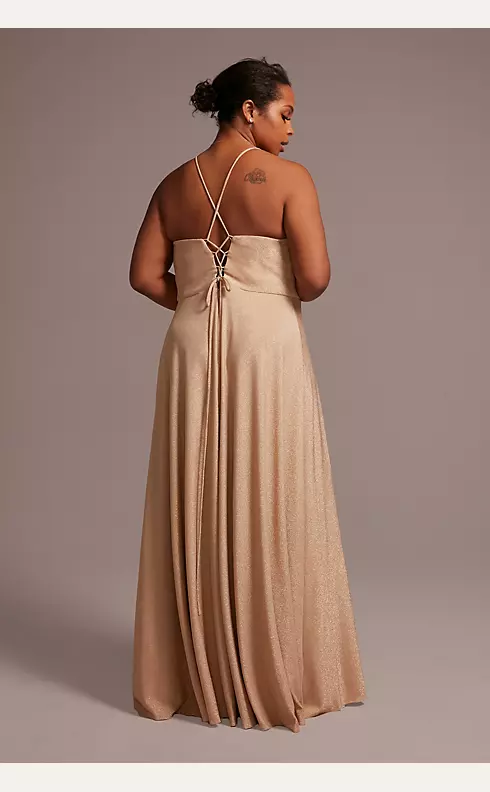 Metallic Cowl Neck Dress with Lace-Up Back Image 2