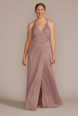 Plus Glitter Knit Wrap Tank Dress with Skirt Slit David's Bridal