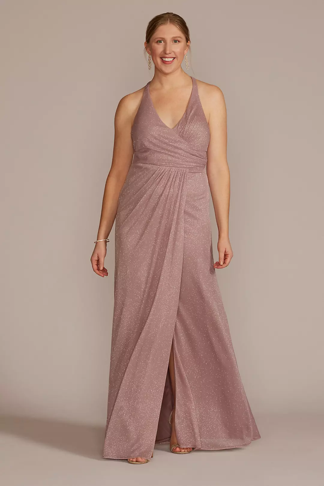Glitter Knit Wrap Tank Dress with Skirt Slit Image