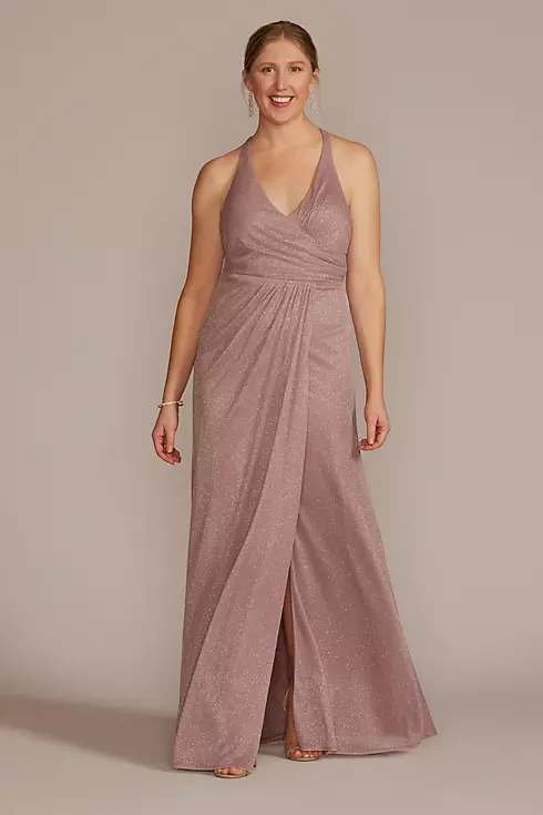 Glitter Knit Wrap Tank Dress with Skirt Slit Image 1