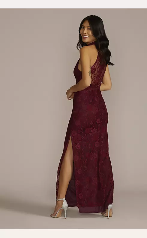 Allover Lace Halter Gown with Slit Image 2