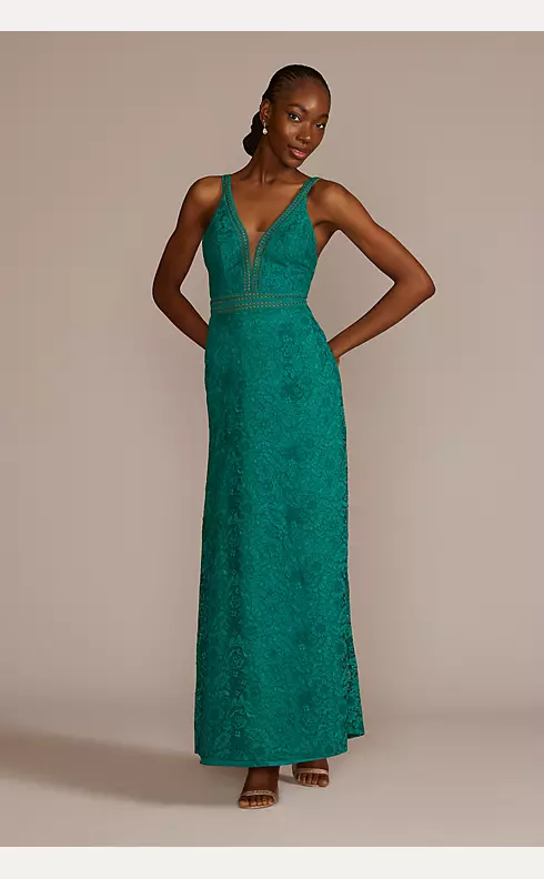Allover Lace Illusion Plunge Gown Image 1