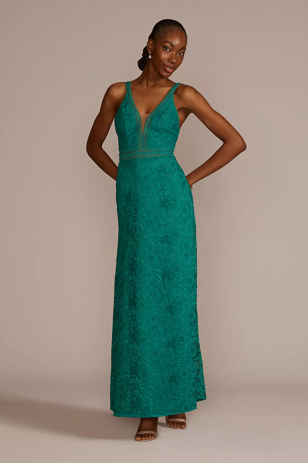 Allover Lace Illusion Plunge Gown Image