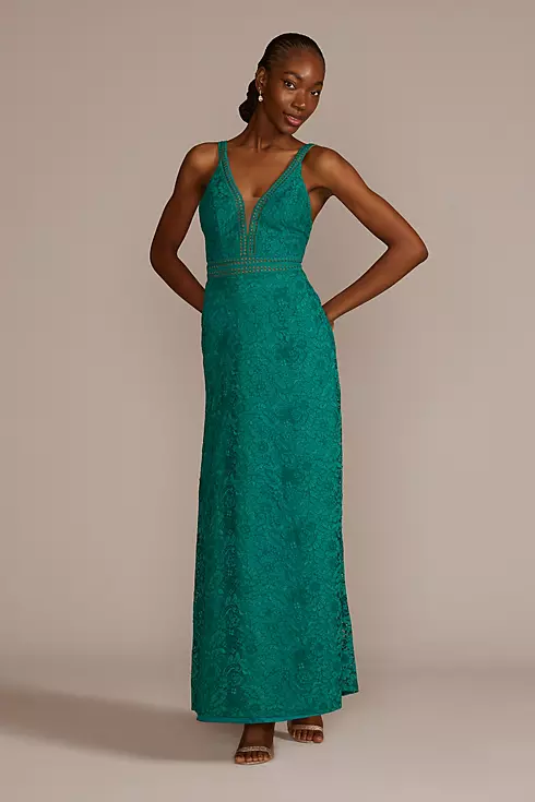 Allover Lace Illusion Plunge Gown Image 1